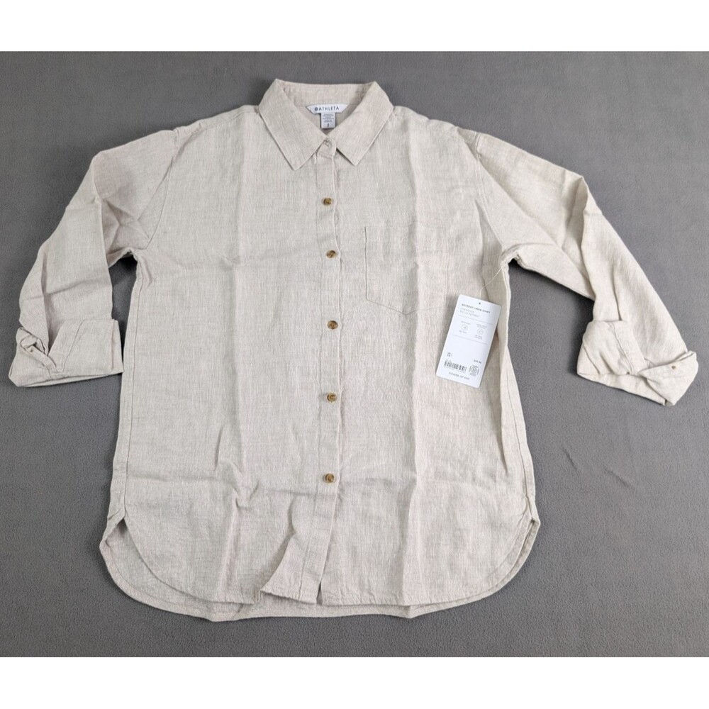 Athleta Retreat Linen Shirt Women's S Undyed Natural 100% Linen NWT Tan Beige